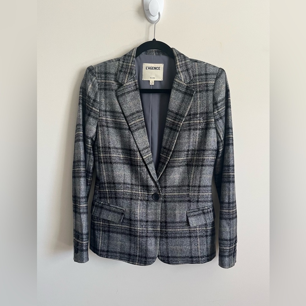 L'AGENCE Charcoal Checkered Blazer